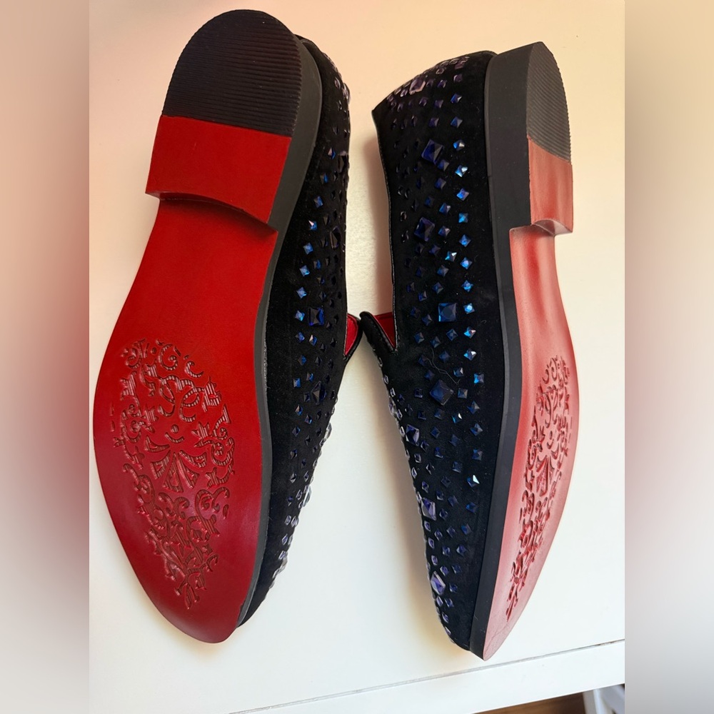 Othr Men's Navy Blue Crystal-Embellished Velvet Loafers - Picture 3 of 4